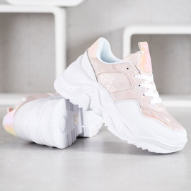 SHELOVET Zapatillas de cuero ecológico blanco multicolor rosado 5