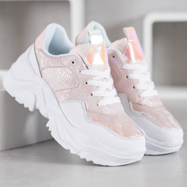 SHELOVET Zapatillas de cuero ecológico blanco multicolor rosado 6