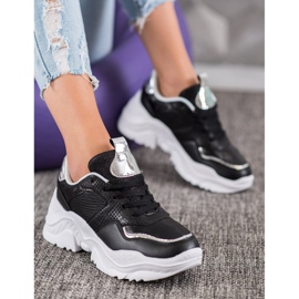 SHELOVET Zapatillas de cuero ecológico negro gris 5