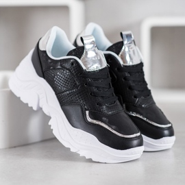 SHELOVET Zapatillas de cuero ecológico negro gris 4
