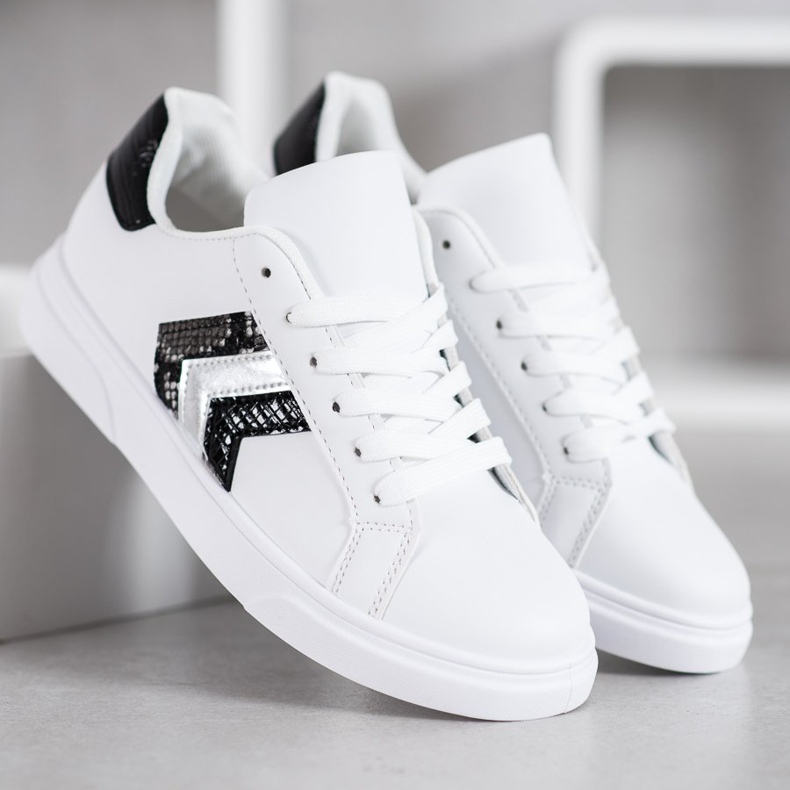 SHELOVET Zapatos de cuero ecológico de moda blanco negro gris 2