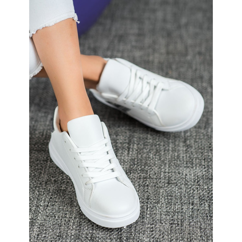 SHELOVET Zapatos de cuero ecológico de moda blanco gris 1