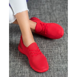 SHELOVET Zapatillas con cordones calados rojo 1