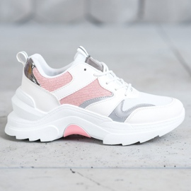 SHELOVET Zapatillas con estilo blanco rosado gris 2 SHELOVET Zapatillas con estilo blanco rosado gris 2