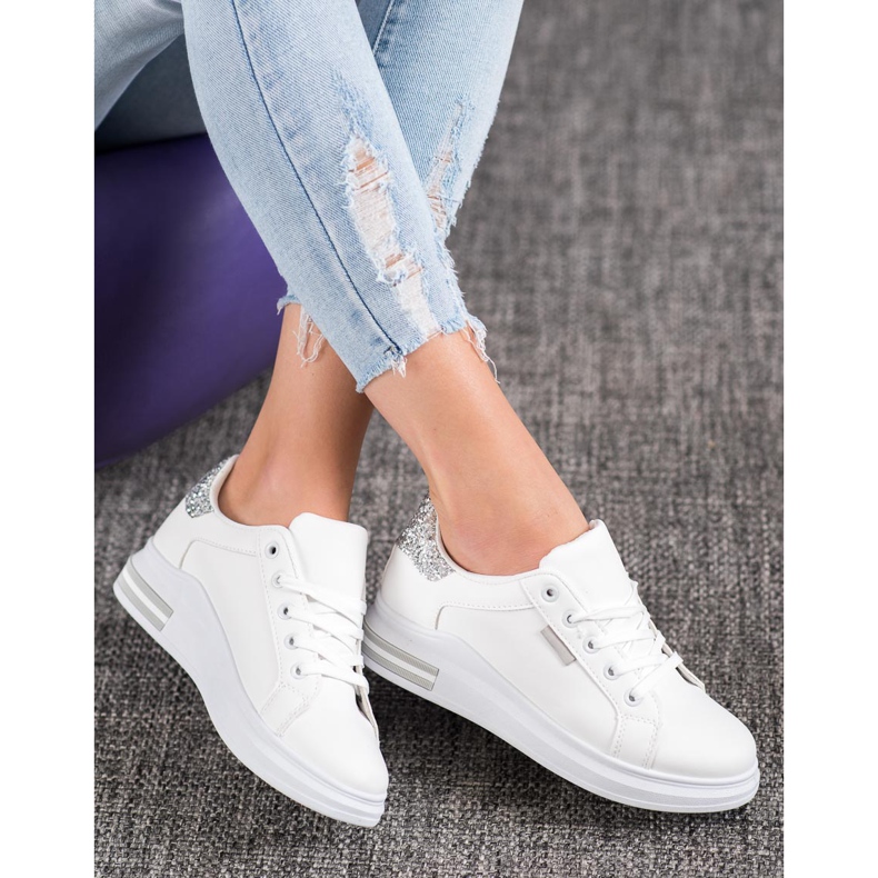 SHELOVET Zapatillas de deporte con cordones de moda blanco gris 2