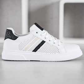 SHELOVET Zapatillas blancas caladas blanco negro 3