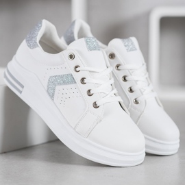 SHELOVET Zapatillas con aplicaciones de purpurina blanco gris 2