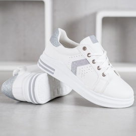 SHELOVET Zapatillas con aplicaciones de purpurina blanco gris 3