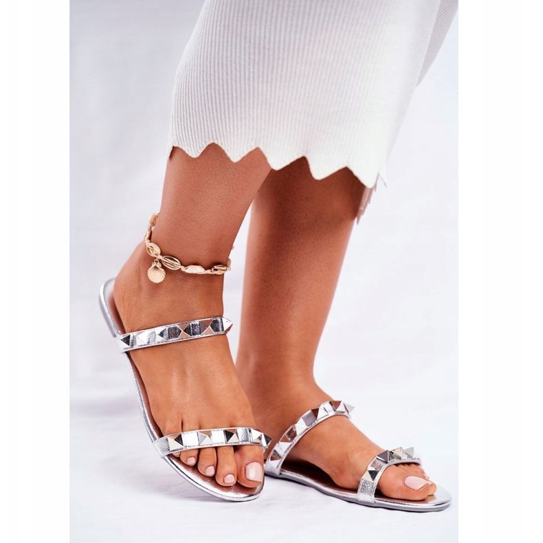 Pantuflas de mujer Merrados plateados con tachuelas gris 1