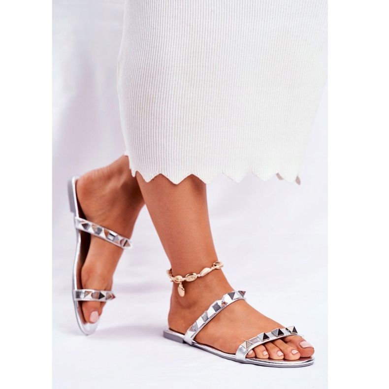 Pantuflas de mujer Merrados plateados con tachuelas gris 2