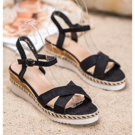 Small Swan Sandalias de cuña con purpurina negro 1