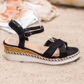 Small Swan Sandalias de cuña con purpurina negro 4