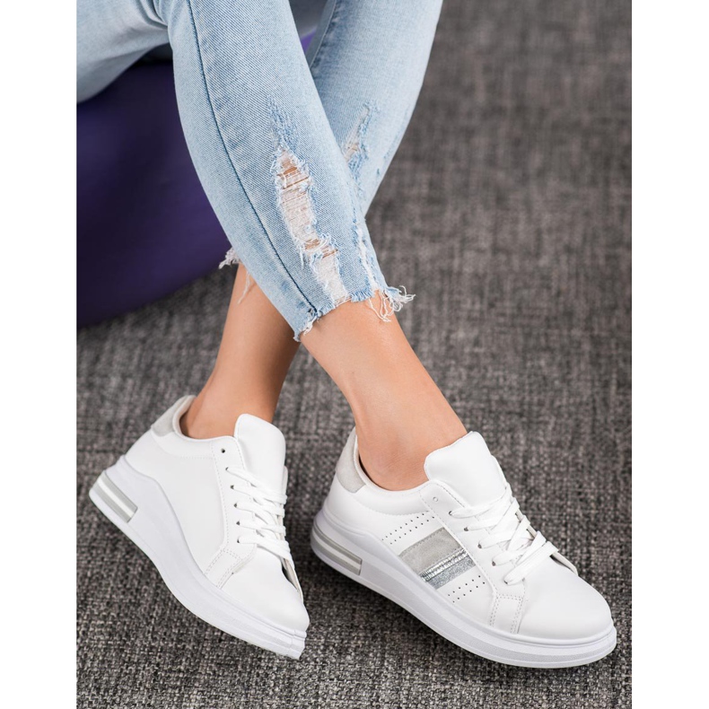 SHELOVET Zapatillas de cuero ecológico blanco 2