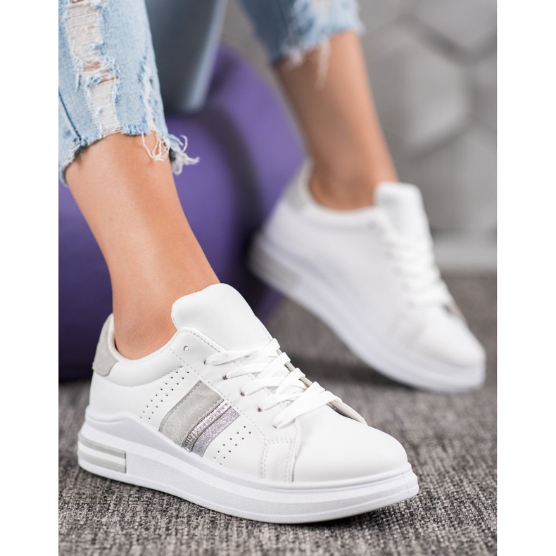 SHELOVET Zapatillas de cuero ecológico blanco 1