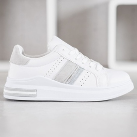 SHELOVET Zapatillas de cuero ecológico blanco 3