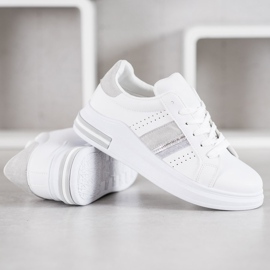 SHELOVET Zapatillas de cuero ecológico blanco 4