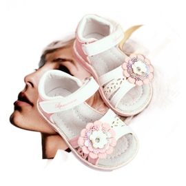 Apawwa Sandalias para niños con Velcro Flor Rosa Mino blanco 1