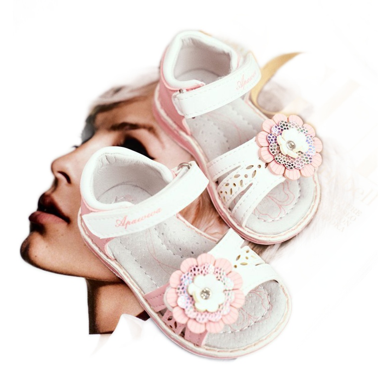 Apawwa Sandalias para niños con Velcro Flor Rosa Mino blanco rosado 1