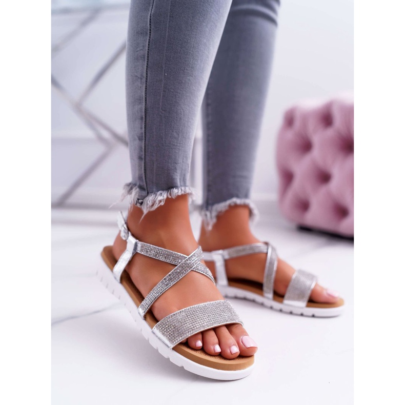 Sandalias de Mujer Lu Boo con Zirconia Cúbica 406-5 Silver Stella gris 1