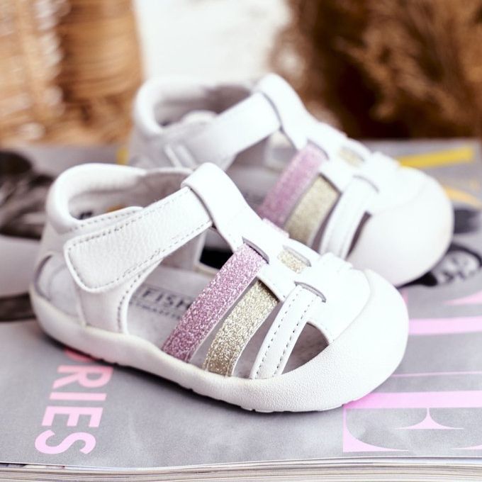 Apawwa Sandalias Infantiles con Velcro Glitter Blanco Ontario rosado dorado 1