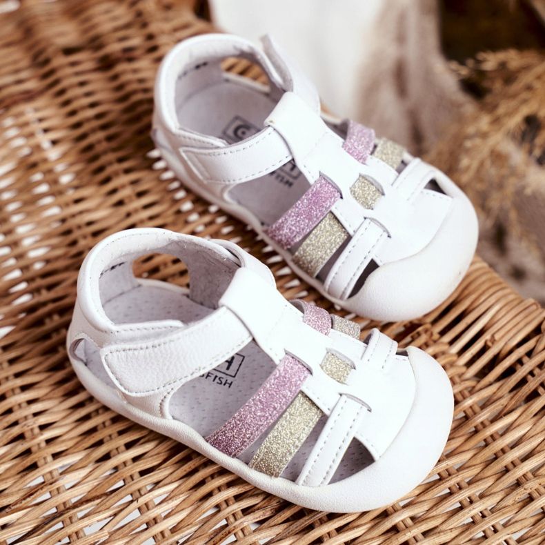Apawwa Sandalias Infantiles con Velcro Glitter Blanco Ontario rosado dorado 2