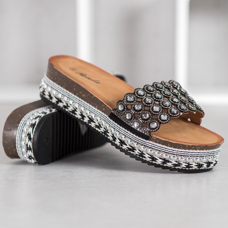 Renda Zapatillas con adornos en la plataforma negro 1