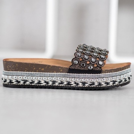 Renda Zapatillas con adornos en la plataforma negro 2