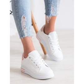 RTX WALK Zapatillas de deporte de cuero ecológico con estilo blanco rosado 5