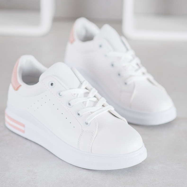 RTX WALK Zapatillas de deporte de cuero ecológico con estilo blanco rosado 2