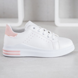 RTX WALK Zapatillas de deporte de cuero ecológico con estilo blanco rosado 4
