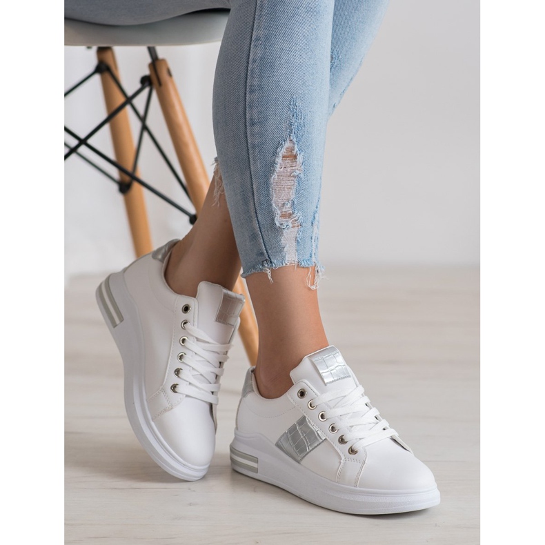 RTX WALK Zapatillas con inserciones plateadas blanco gris 2 RTX WALK Zapatillas con inserciones plateadas blanco gris 2