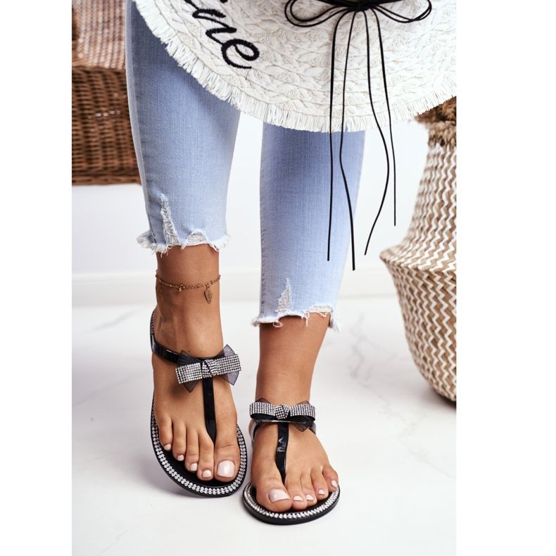 LU BOO Pantuflas De Goma De Mujer Chanclas Negras Rhinestones Lou negro 2