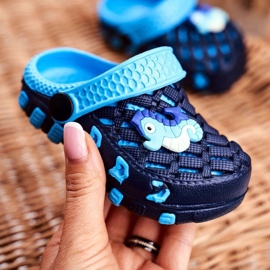 Pantuflas Infantiles Foam Crocs Black Seahorse Casper negro azul 3