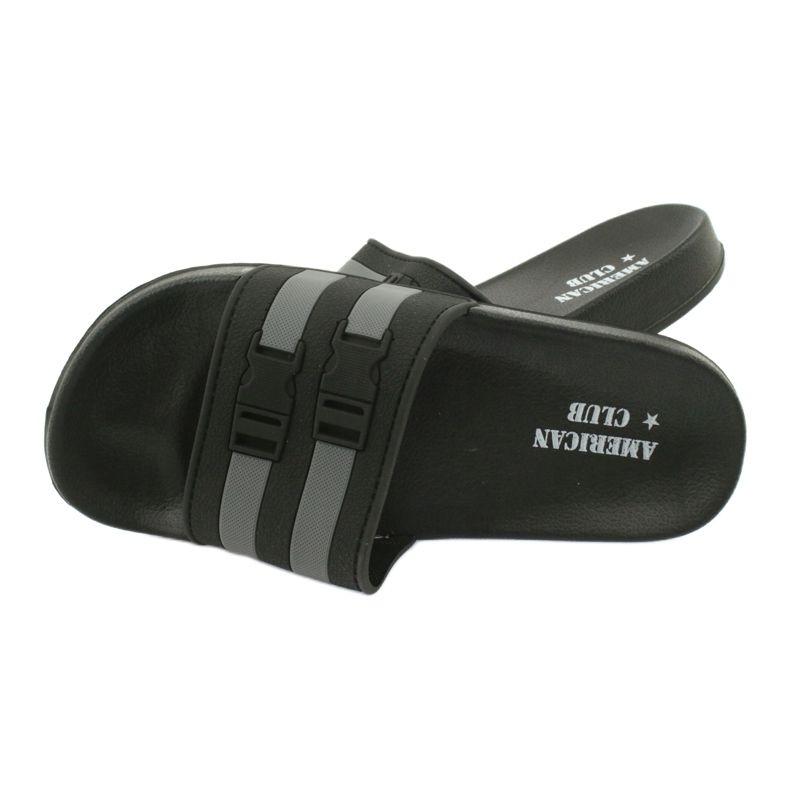 American Club Pantuflas de piscina de dos rayas American NH16 negro gris 2