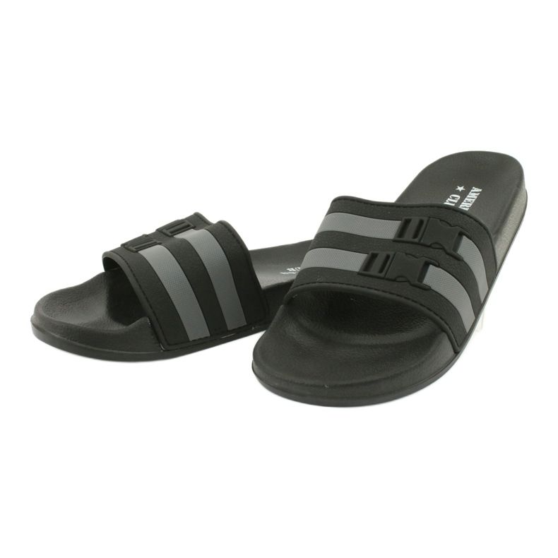 American Club Pantuflas de piscina de dos rayas American NH16 negro gris 1