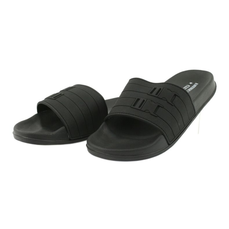 American Club Pantuflas de piscina de dos rayas para hombre American NH15 negro 2
