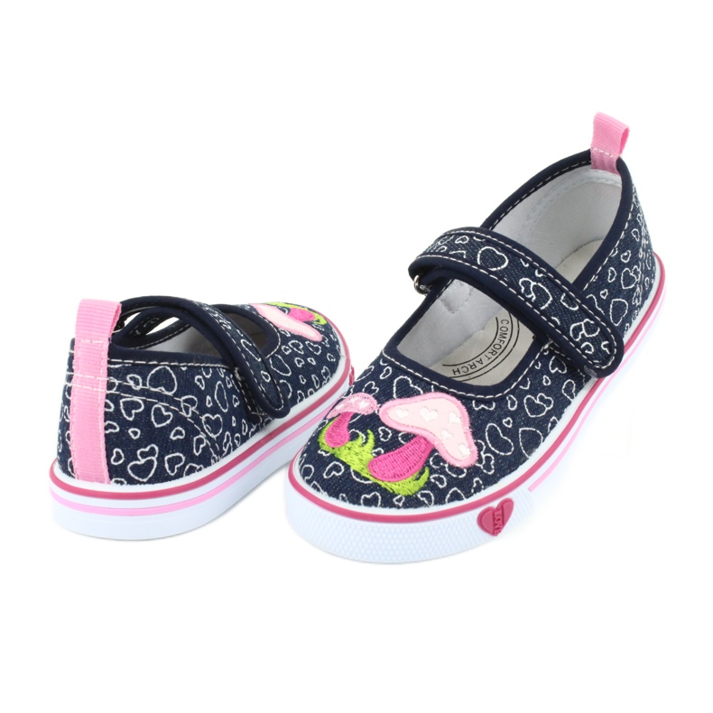 American Club Zapatillas bailarinas con corazones Velcro TEN15 blanco azul marino rosado 3