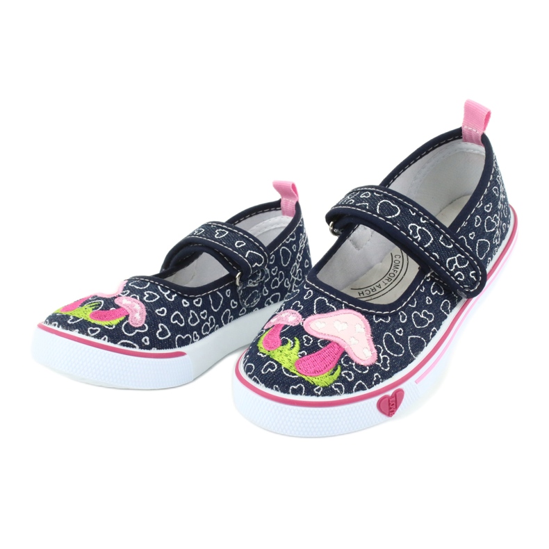 American Club Zapatillas bailarinas con corazones Velcro TEN15 blanco azul marino rosado 2