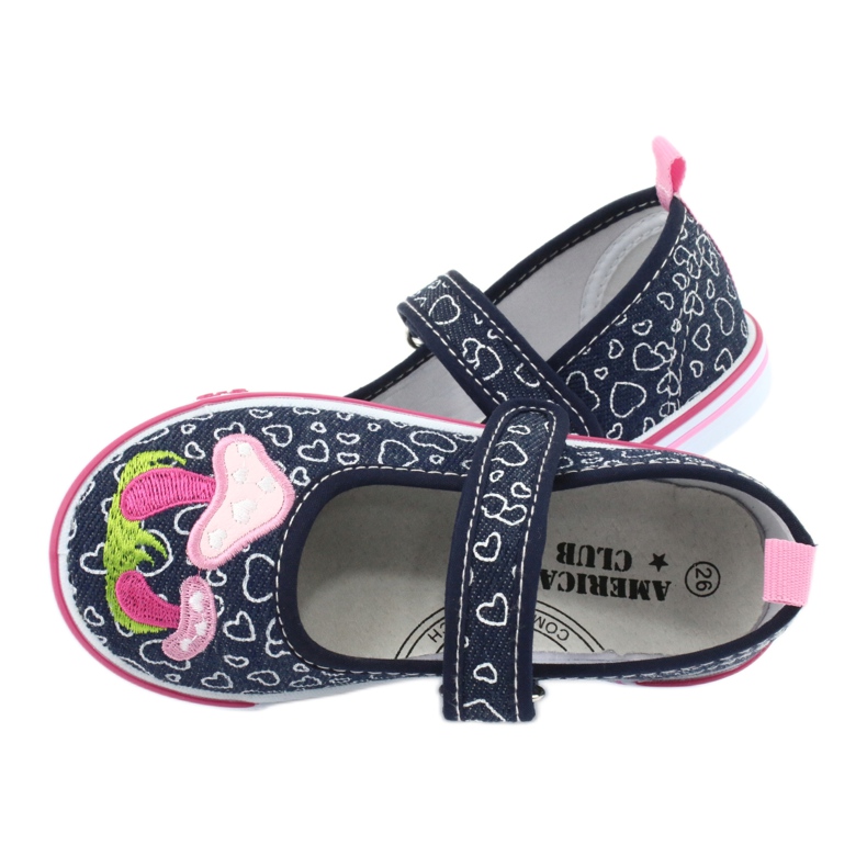American Club Zapatillas bailarinas con corazones Velcro TEN15 blanco azul marino rosado 4