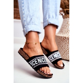 EVE Pantuflas de mujer negras en corcho con pedrería BeNice negro 3