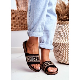 EVE Pantuflas Mujer Negras Sobre Corcho BeNice Pedrería Dorada negro amarillo 4