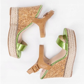 Sandalias de cuña alpargatas verdes VB76063 beige 4