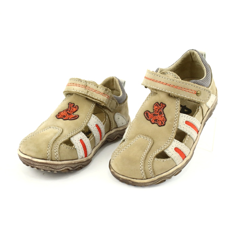 Sandalias American Club K080 beige con velcro marrón naranja 2