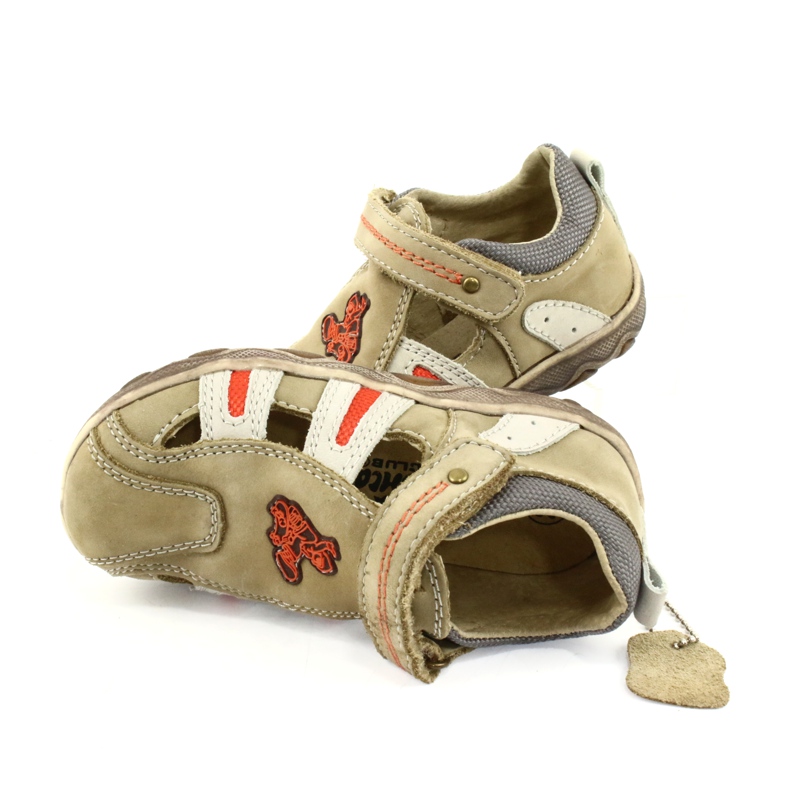 Sandalias American Club K080 beige con velcro marrón naranja 4