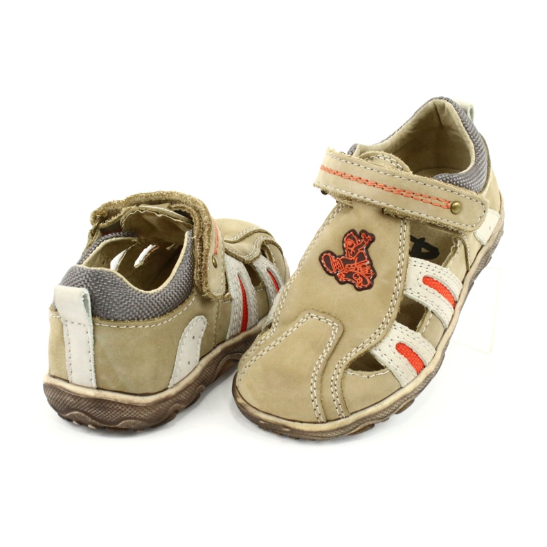 Sandalias American Club K080 beige con velcro marrón naranja 3