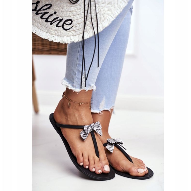 LU BOO Pantuflas de Goma para Mujer Chanclas Negras Lazos Georgia negro 2