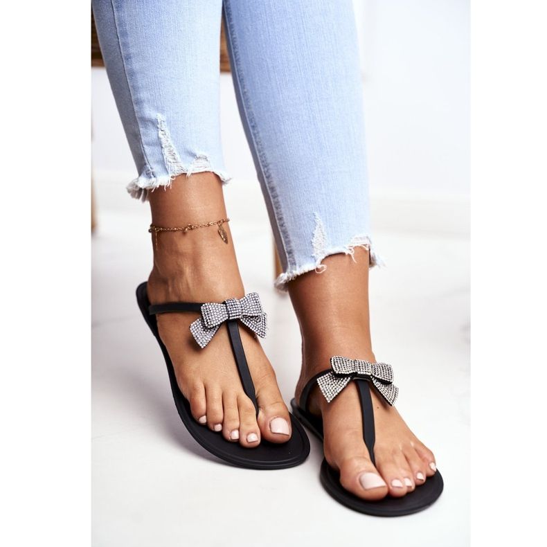 LU BOO Pantuflas de Goma para Mujer Chanclas Negras Lazos Georgia negro 1