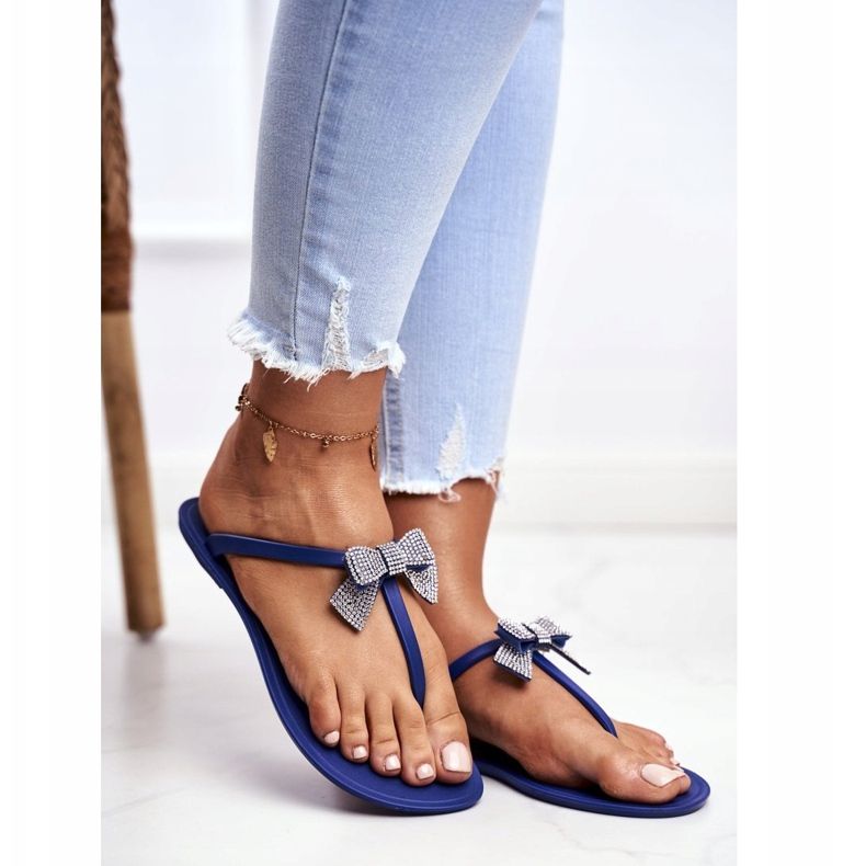 LU BOO Pantuflas Goma Mujer Azul Marino Chanclas Lazos Georgia 1