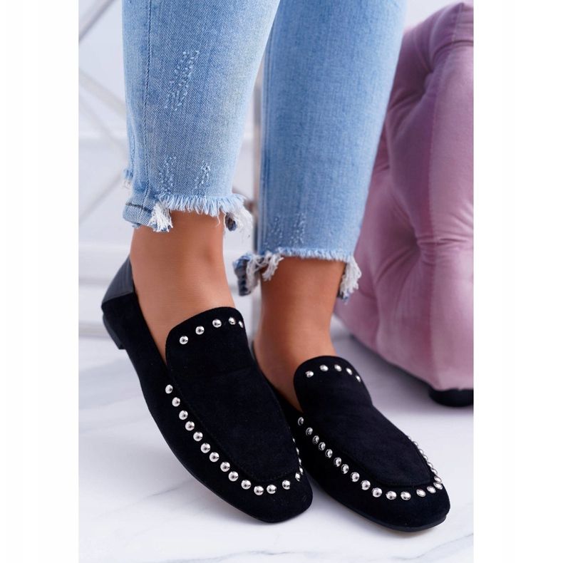 Bailarinas negras de Lu Boo para mujer con diamantes de imitación Planta negro 1