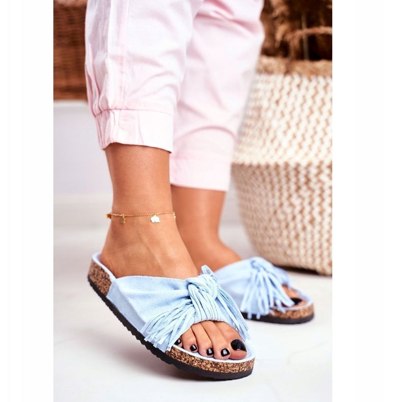 BUGO Zapatillas de mujer azules en corcho con flecos Marina 2 BUGO Zapatillas de mujer azules en corcho con flecos Marina 2